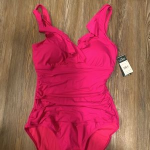 Ralph Lauren Ruffled Fuchsia One Piece Swimsuit